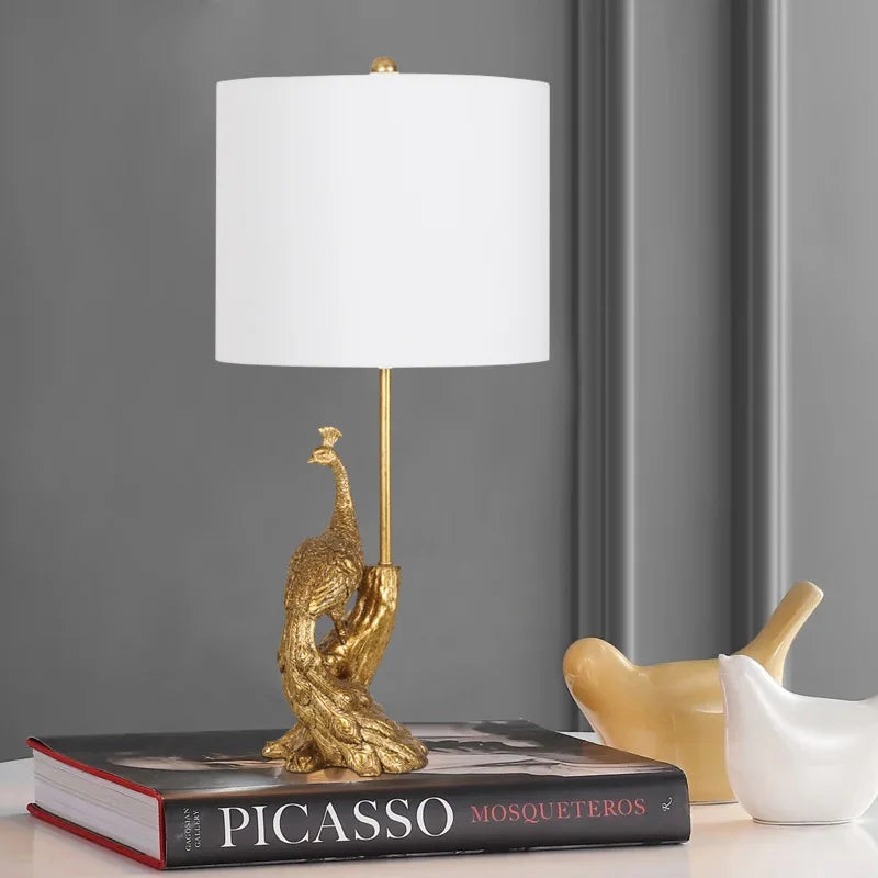 American Retro Peacock LED Table Lamp - Elegant Decorative Desk Lamp for Bedroom, Office, and Hotel