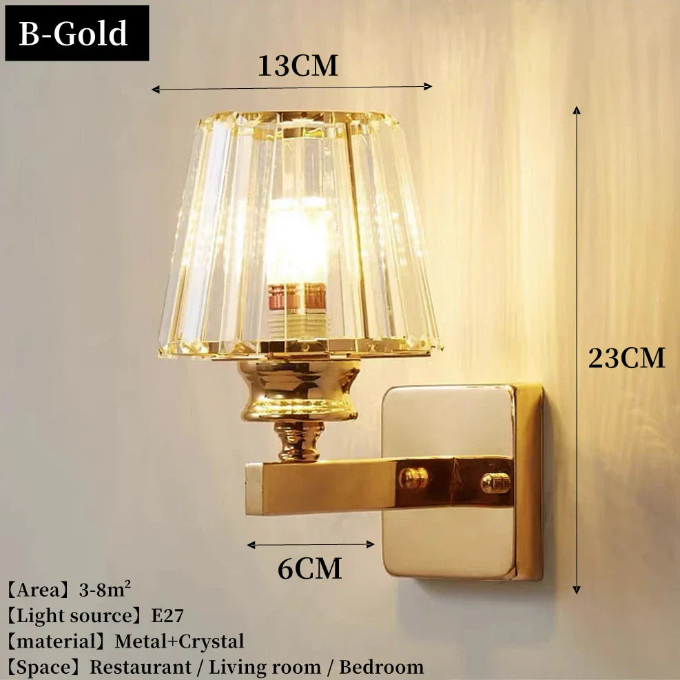 Modern Luxury Gold Wall Lamp - Nordic Creative Crystal Sconce for Living Room, Hallway, Bedside, and Indoor Decoration with Metal LED Wall Light