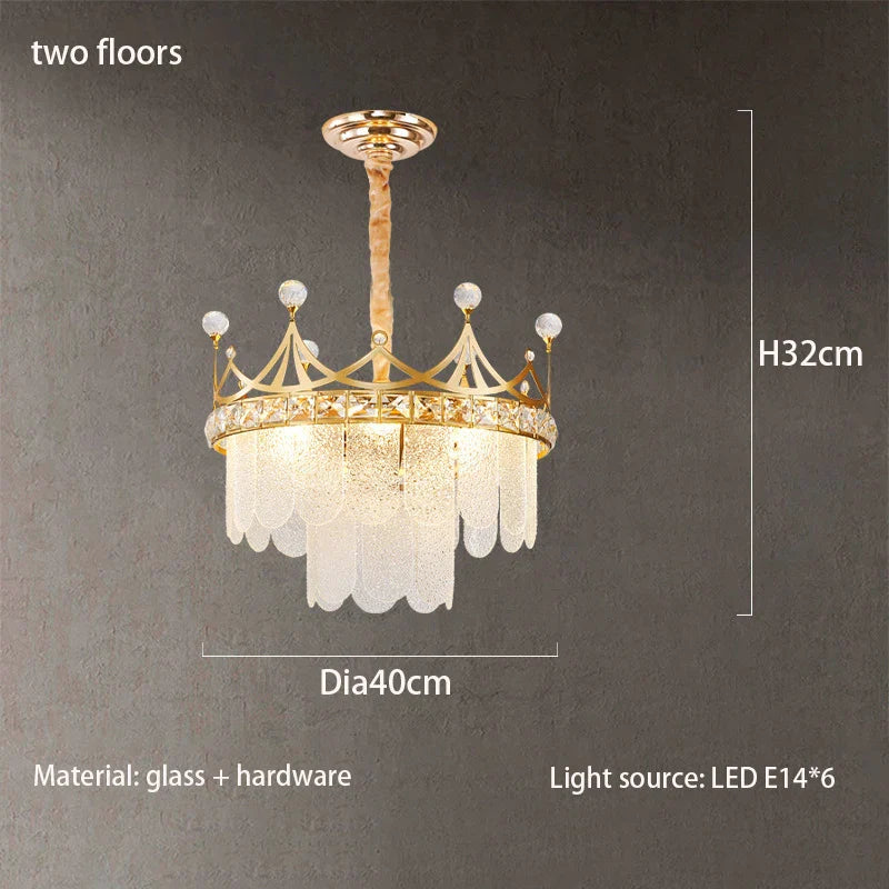 Elegant Modern Minimalist Crown K9 Crystal Chandelier - A Round Golden Fixture for Living Rooms and Bedrooms