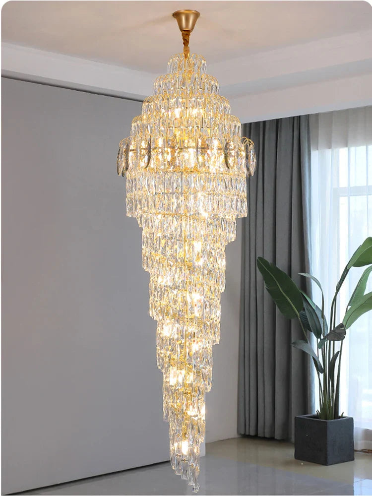 Modern Luxury Staircase Chandelier - Golden Elegance with Crystal Accents for Duplex Buildings, High Ceilings, and Decorative Lighting