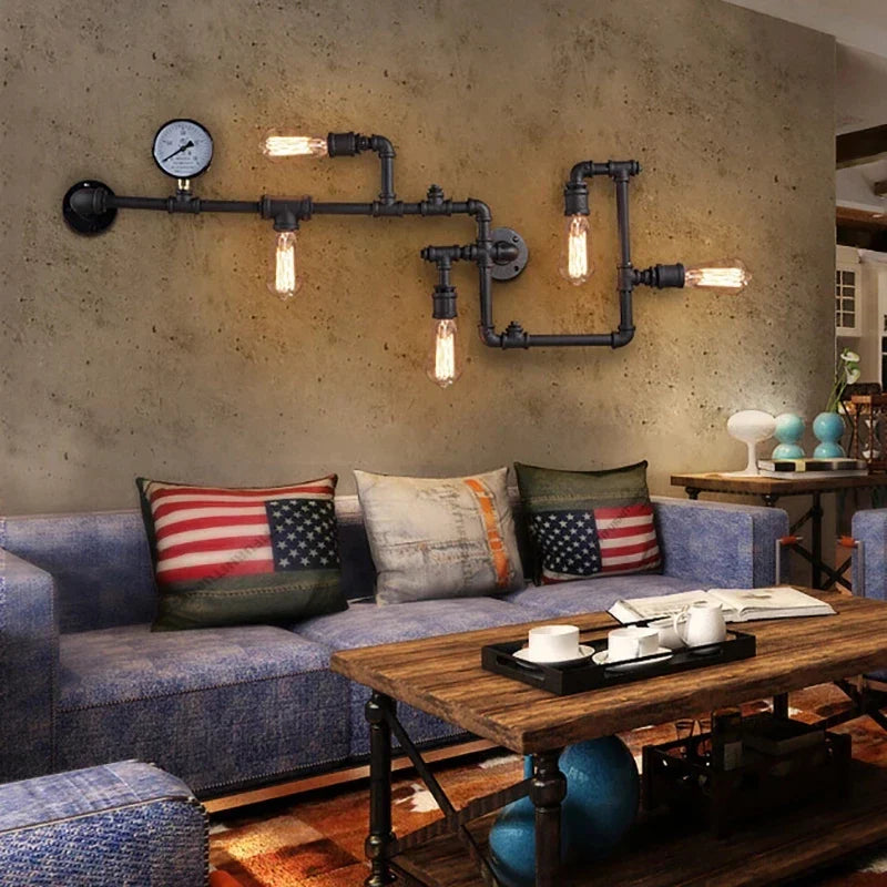 Vintage Retro LOFT Industrial Wall Light - Unique Water Pipe Gear LED Wall Lamp for Restaurant, Bar, and More