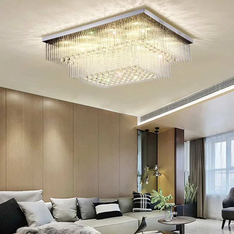 Luxury Chrome LED Ceiling Lights - Modern Elegance for Living Rooms with Crystal Accents