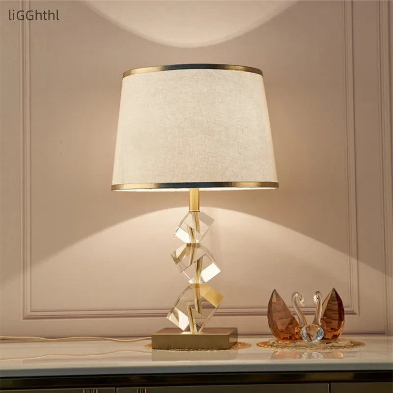 Contemporary Crystal LED Table Lamp - Vintage Elegance for Bedroom and Living Room Decor