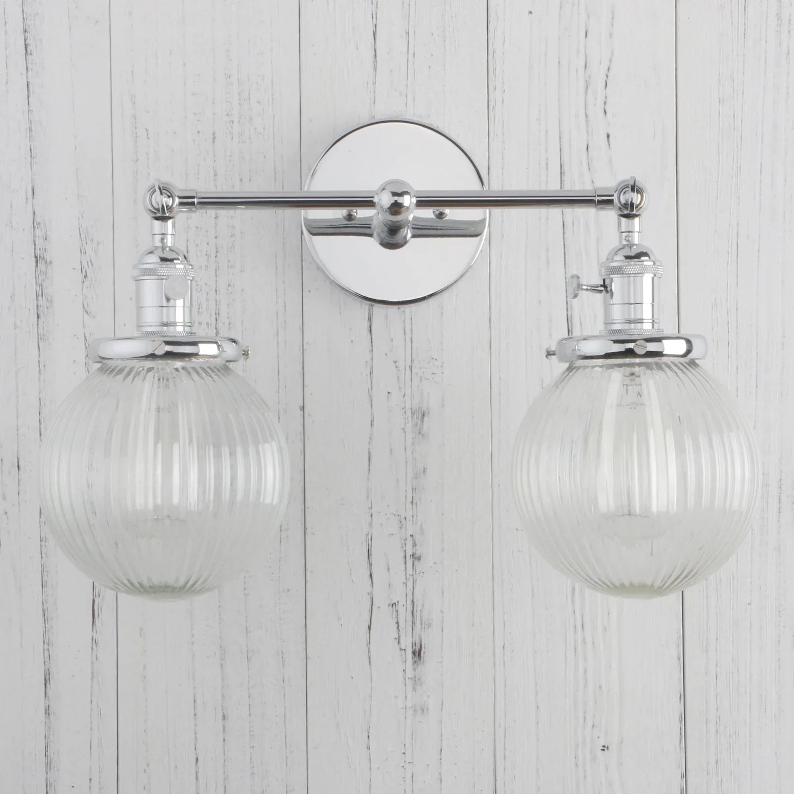 Phansthy Vintage Double Head Wall Sconces - Retro Rustic Wall Lamps with Globe Glass Shades and Switch