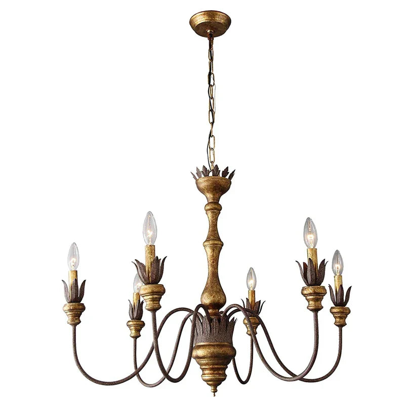 Vintage 6-Head Wooden Pendant Lamp - French Wooden Chandelier Light for Living Room, Bedroom, and Dining Room Decor