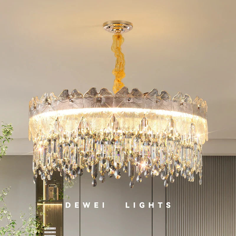 New Modern LED Pendant Lamp - Gold Luxury Round Crystal Ceiling Chandelier for Living Rooms, Bedrooms, Dining Rooms, and Kitchens