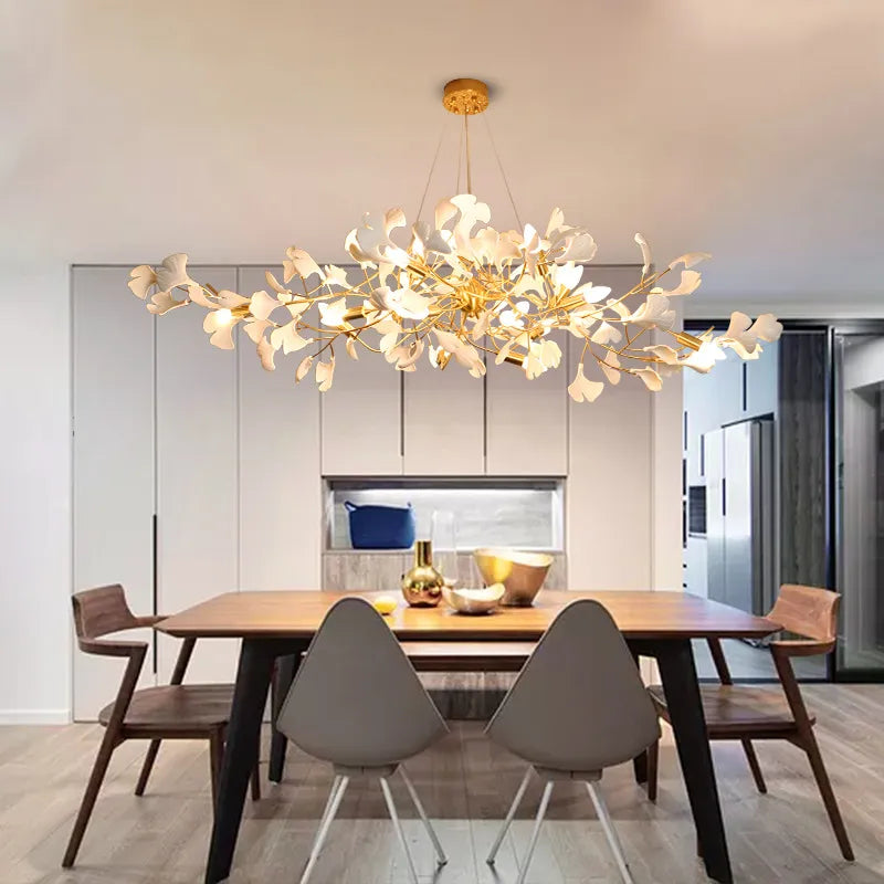 Elegant Nordic Apricot Leaf Chandelier - Wrought Iron Petals Indoor LED Lighting for Living, Dining, and Bedroom Spaces