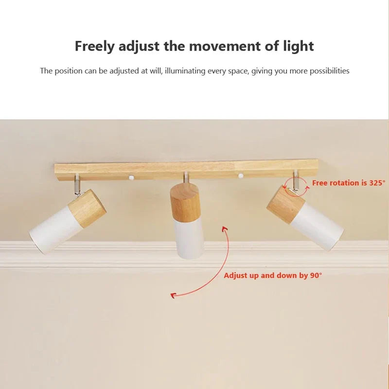 Rotatable Wooden Ceiling Lights - Adjustable Spotlight for Living Room, Bedroom, Dining Room, and Cloakroom
