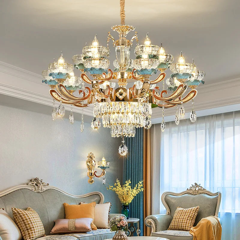Elegant European Crystal Ceramic Chandelier - A Modern Light Luxury Fixture for Living Rooms, Bedrooms, Dining Rooms, and Villa Duplex Buildings