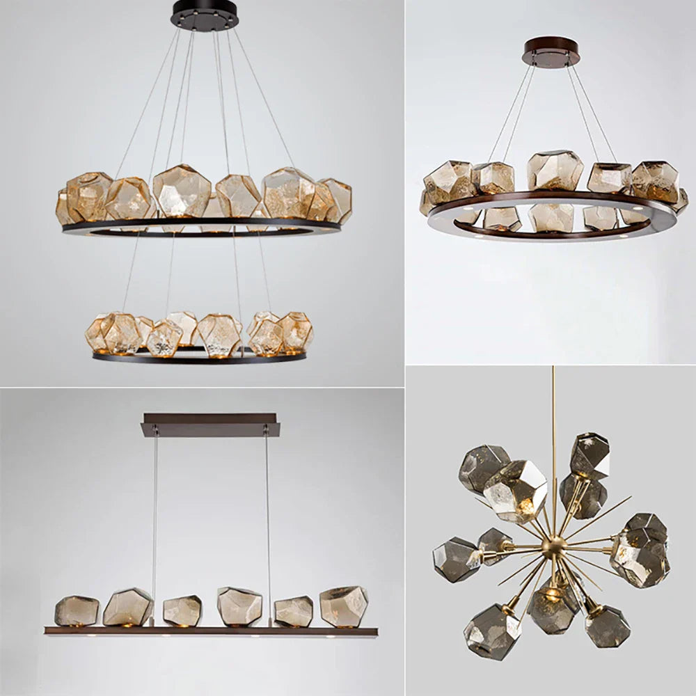 Modern LED Chandelier Lighting - Nordic Rock Glass Elegance for Living Rooms and More
