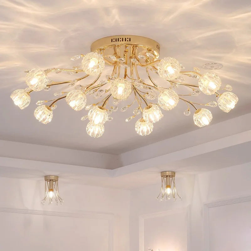 Luxury Dendritic Crystal Ceiling Lamp - Nordic Glass Flower Light Shade LED Chandelier for Bedrooms, Restaurants, Living Rooms, and Bright Decor