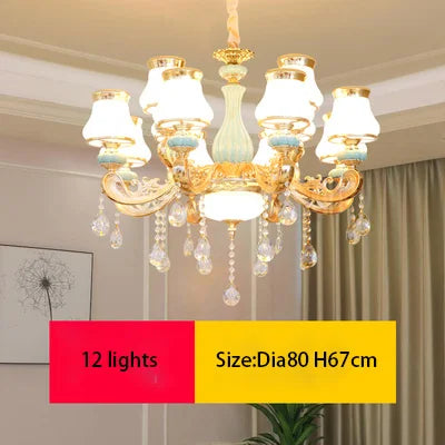 Elegant Blue Ceramic European Crystal Chandelier - Perfect for Living Rooms, Dining Rooms, and Bedrooms