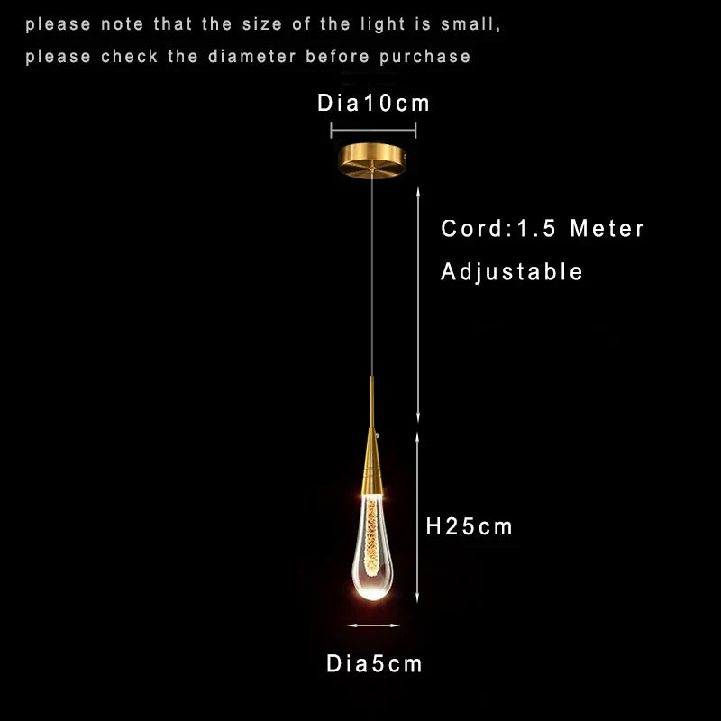 Lamp LED Chandelier - Modern Raindrop Crystal Pendant Light Fixtures in Gold for Kitchen Islands and Foyers