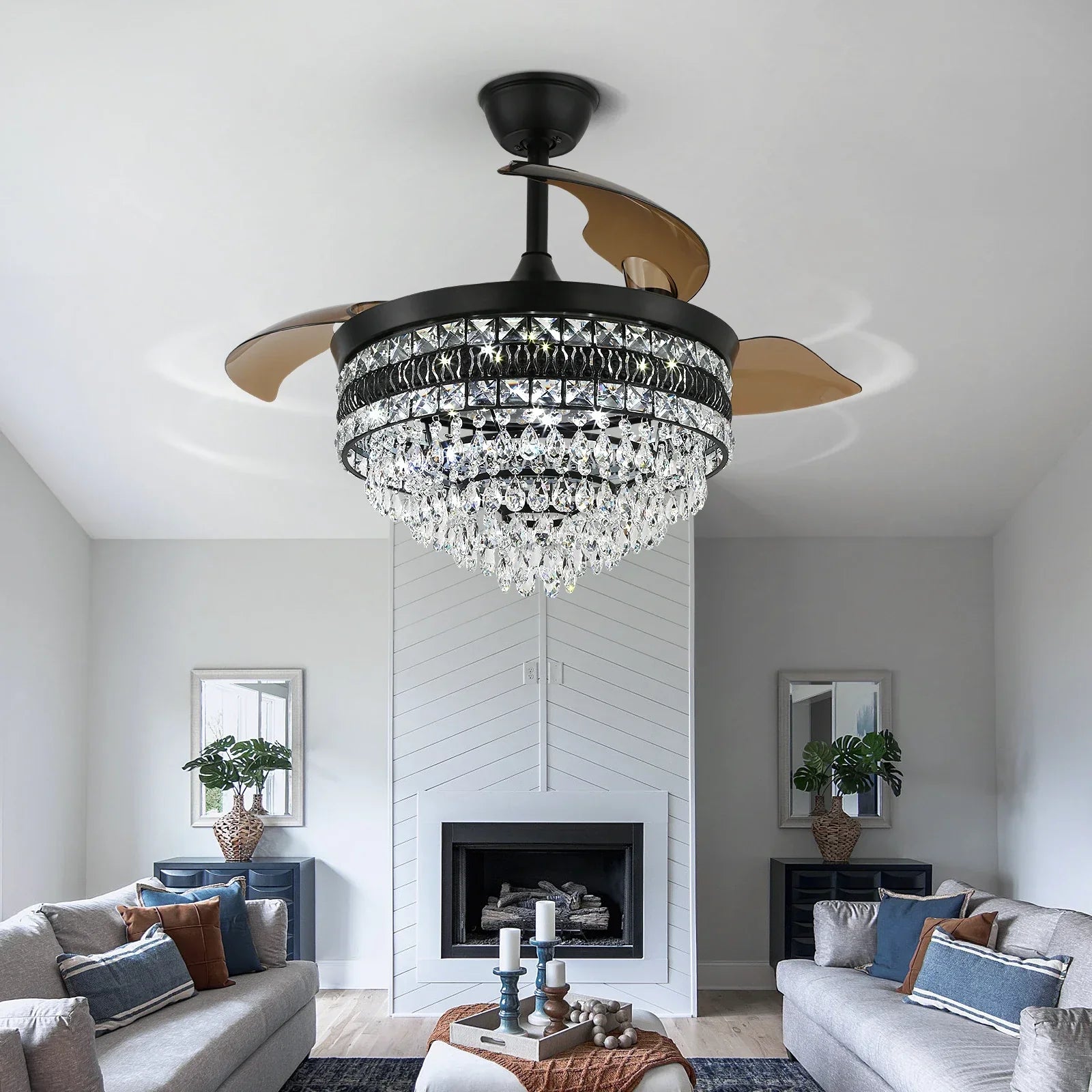 Modern Smart Ceiling Fan APP RC Adjustable 6 Level Speed Pendant Lighting Luminaire Bedroom 3 Heads Led Fandelier Lamp Indoor