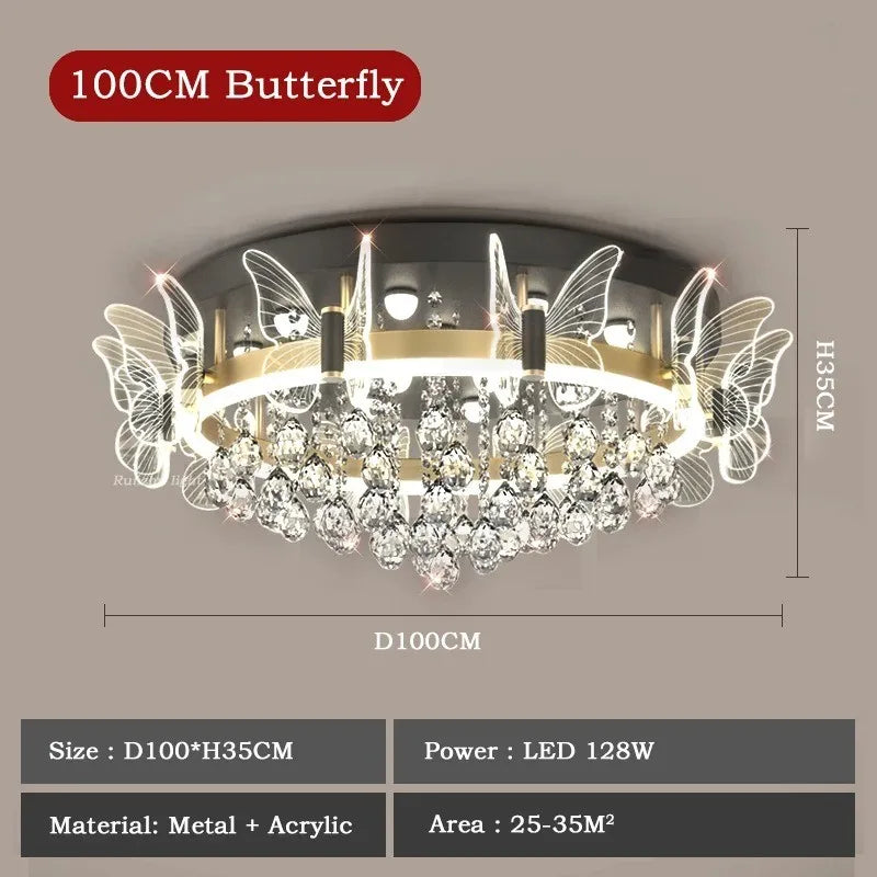 Cartoon Children's Room Crystal Ceiling Light - Butterfly Chandelier and Balloon LED Bedroom Light for Girl's Room
