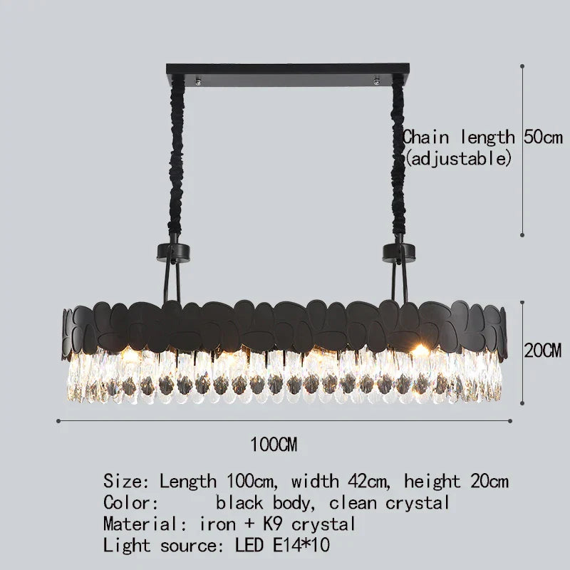 New Design Creative Black/Gold Hall Bedroom Crystal Round Chandelier Modern Rectangular Dining Room Brilliant Crystal Chandelier