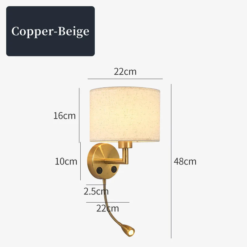 Bedside Wall Lamp with Rotating Spotlight - Modern Fabric Lampshade Reading Wall Sconce for Bedroom Home Decoration with LED E27