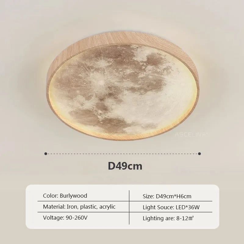Nordic LED Ceiling Lamp - Wooden Moon Design - Ideal for Aisle, Balcony, Bedroom, Dining Room - Stylish Home Indoor Lighting Fixture
