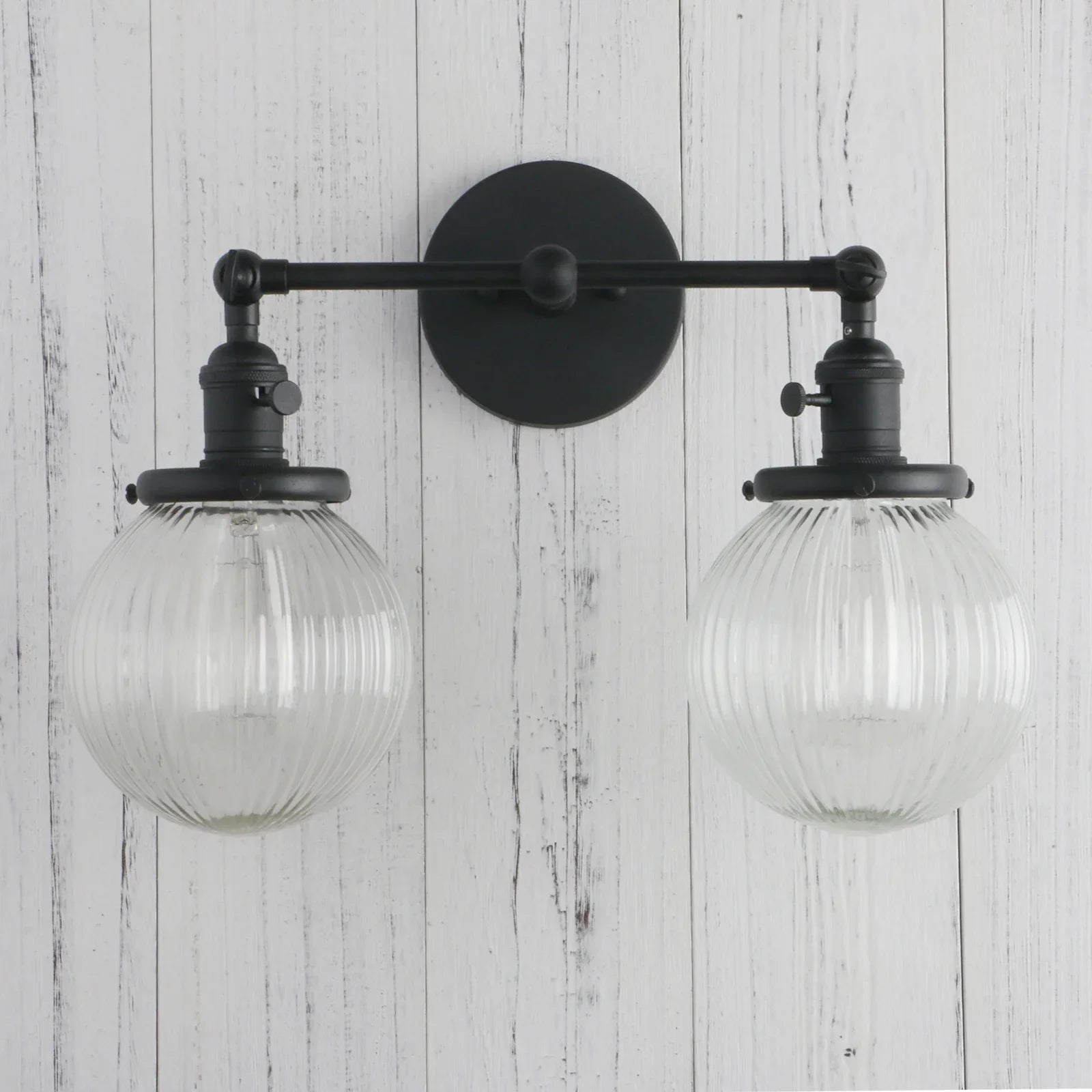 Phansthy Vintage Double Head Wall Sconces - Retro Rustic Wall Lamps with Globe Glass Shades and Switch