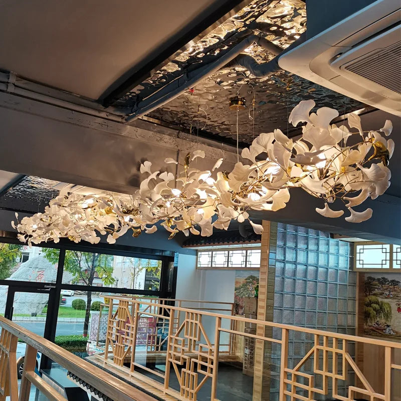 Elegant Nordic Apricot Leaf Chandelier - Wrought Iron Petals Indoor LED Lighting for Living, Dining, and Bedroom Spaces