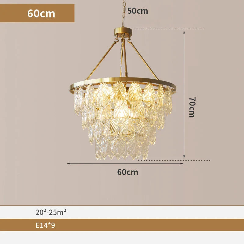 Elegant Round Water Drop Golden Chandelier - A Postmodern Light Luxury Fixture for Living Rooms, Bedrooms, and Dining Spaces