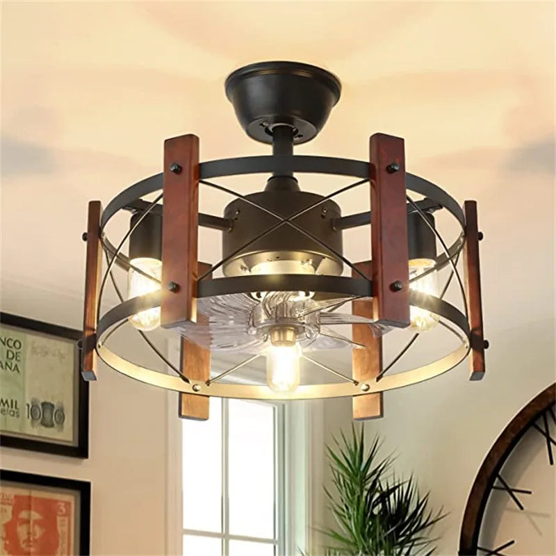 Modern Retro Ceiling Fan Light American Industrial Vintage Fan Lamp 110V 260V Dining Room Light Bedroom Remote control