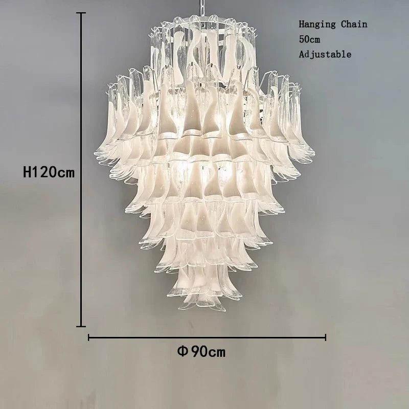Elara White Petal Glass LED Chandelier for Staircase & Villa Décor