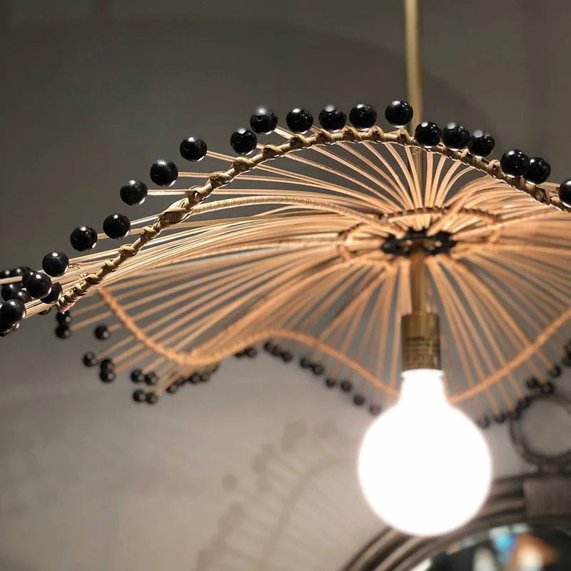 Japanese Bamboo Woven Pendant Lamp - Artistic Rattan Lighting Fixture for Restaurants, Bedrooms, and Retro Decor