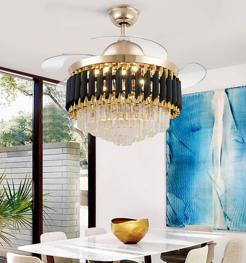 Luxury Crystal Ceiling Fan Chandelier with 110/120cm Blades for Living Room Restaurant Decor Nordic LED Suspension Light
