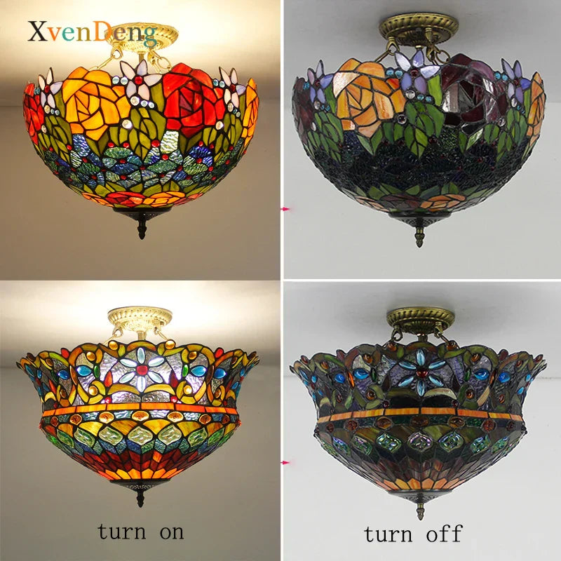 Vintage Mediterranean Tiffany Stained Glass Ceiling Lights - Elegance for Living Rooms, Bedrooms, Kitchens, and More