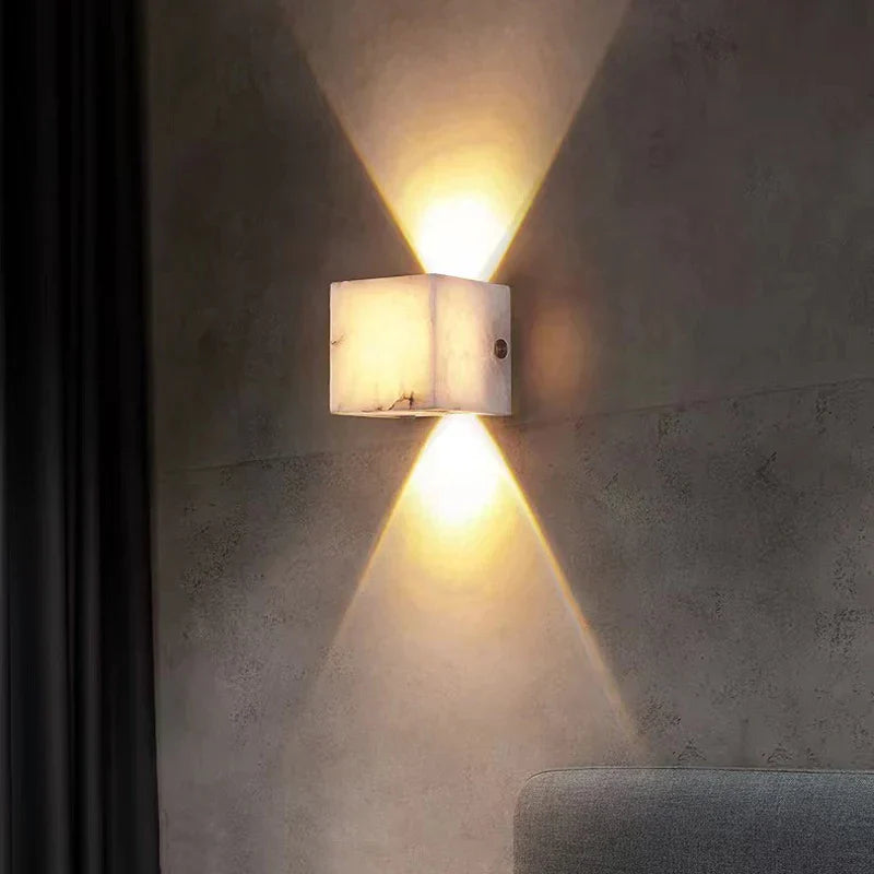 All-Copper Marble Wall Lamp - Modern Simplicity for Living Rooms, Dining Rooms, and Bedside Aisles with Natural Marble and LED Sconce