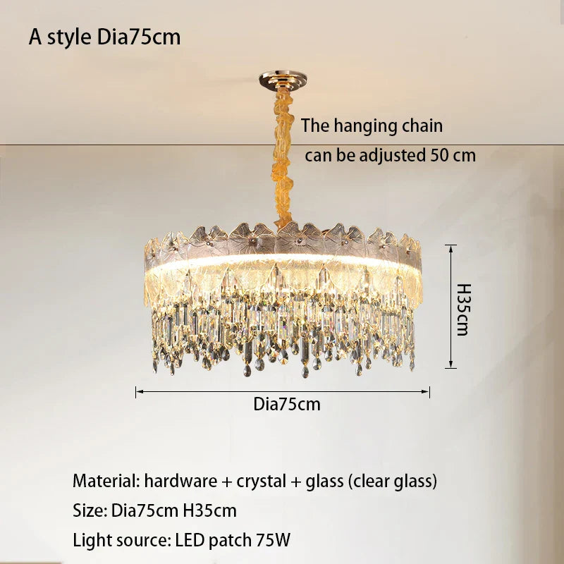 New Modern LED Pendant Lamp - Gold Luxury Round Crystal Ceiling Chandelier for Living Rooms, Bedrooms, Dining Rooms, and Kitchens