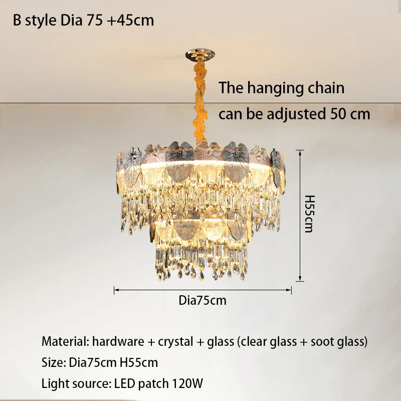 New Modern LED Pendant Lamp - Gold Luxury Round Crystal Ceiling Chandelier for Living Rooms, Bedrooms, Dining Rooms, and Kitchens