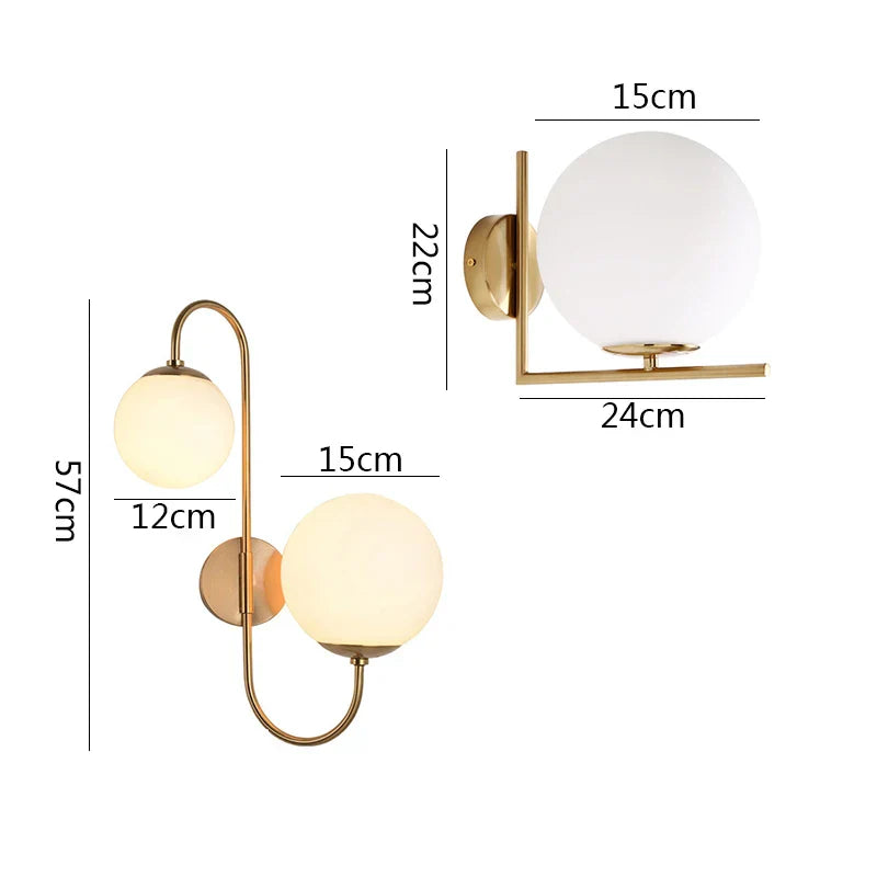Modern Gold Wall Lamp - Stylish Wall Sconce with Bean Glass Ball Design - LED Round Ball Wall Light for Foyer, Bedroom, Bedside, Corridor, Loft