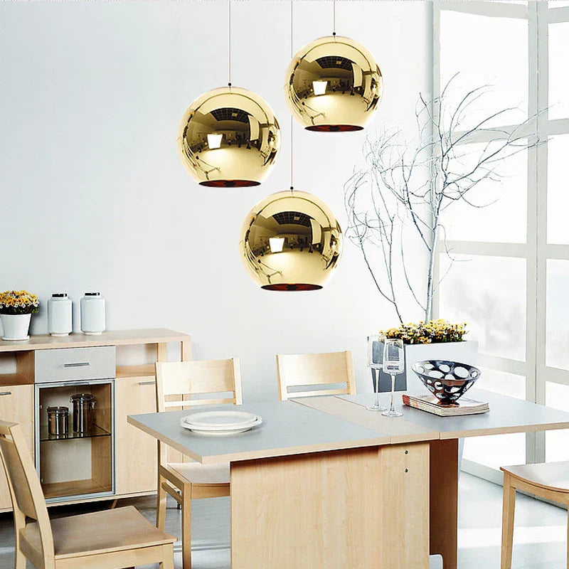 Vintage Loft Pendant Lights with Plated Copper, Gold, and Silver Accents - Glass Ball Hanging Lamp for Restaurant, Living Room, and Bedroom Decor