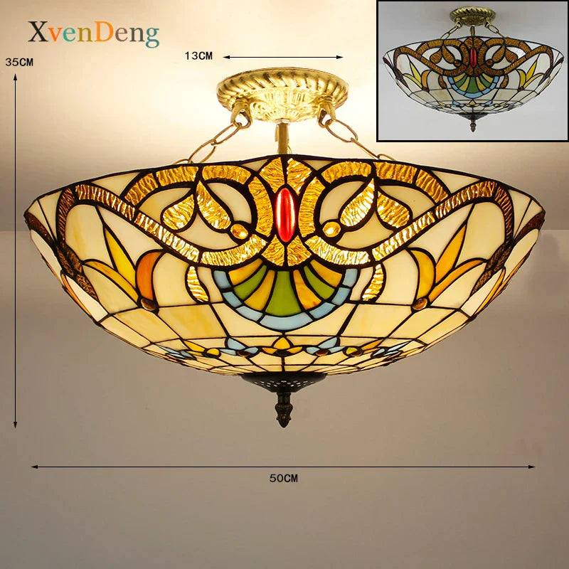 Vintage Mediterranean Tiffany Stained Glass Ceiling Lights - Elegance for Living Rooms, Bedrooms, Kitchens, and More