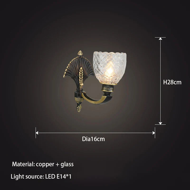 Oliver - American Retro Classic All Copper Glass Wall Lamp Light Luxury Creative Study Bedroom Living Room Wall Lamp