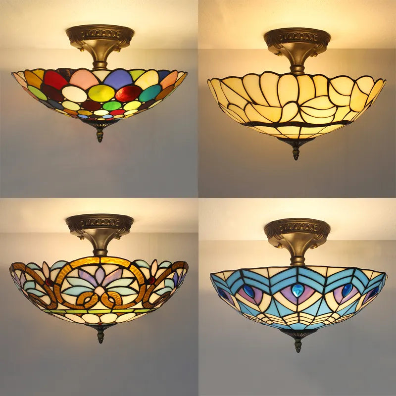 Vintage Tiffany Stained Glass Ceiling Lights - Mediterranean Baroque Hanging Lamp for Living Room, Kitchen, and Bedroom