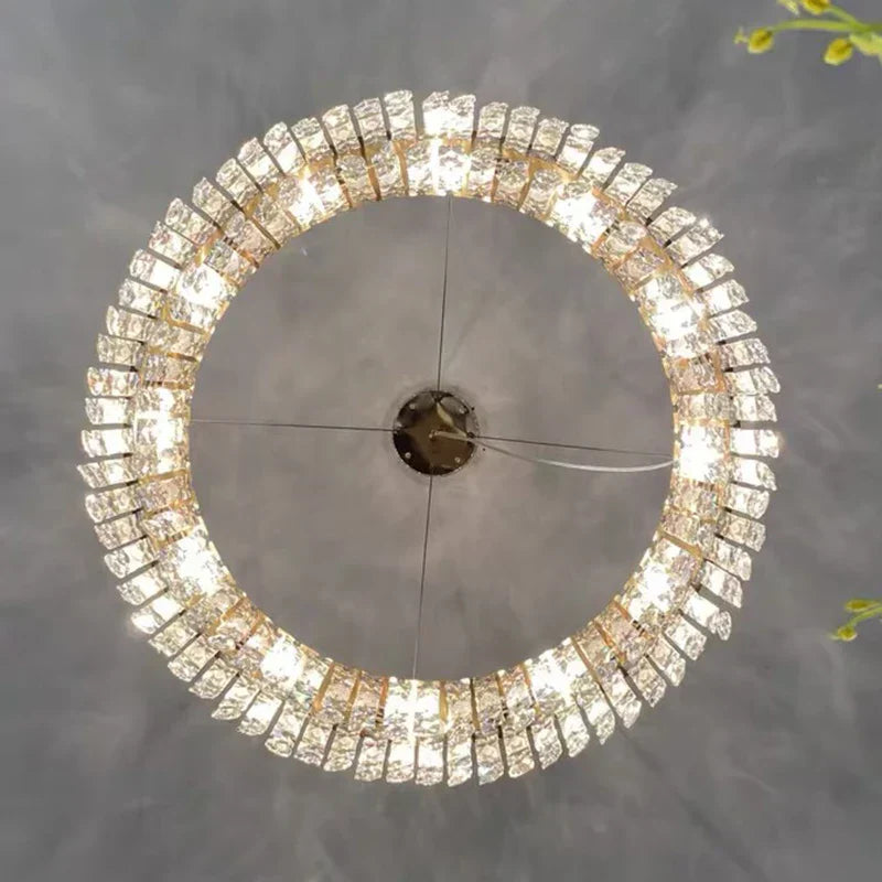 Elegant LED E14 Postmodern Gold Chandelier - A Ring Tassel Crystal Fixture for Dining Rooms, Adding Luminescent Luxury