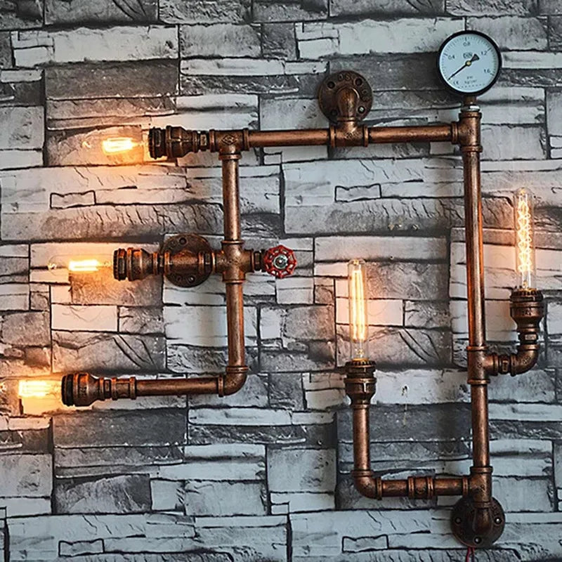 Vintage Retro LOFT Industrial Wall Light - Unique Water Pipe Gear LED Wall Lamp for Restaurant, Bar, and More