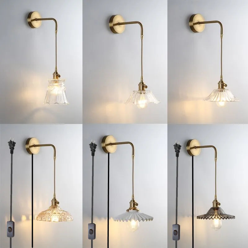 Modern Glass Wall Sconce Light Fixture - Elegant Bedroom, Restaurant, and Corridor Decor with Copper Flower Plug