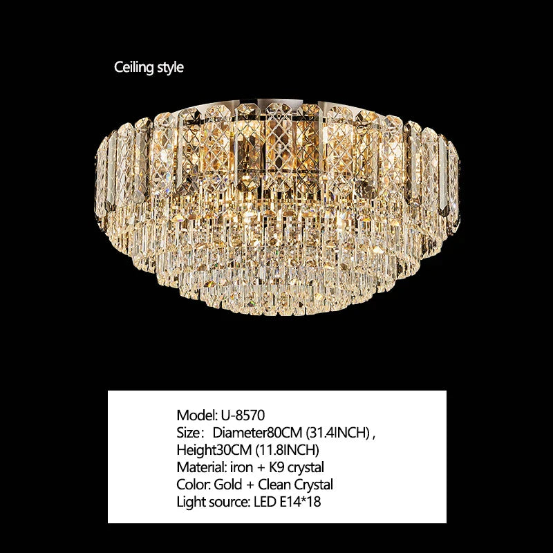 High-End Crystal Ceiling Lamp - Latest Light Luxury Design for Dining Rooms, an Exquisite Main Lamp Chandelier