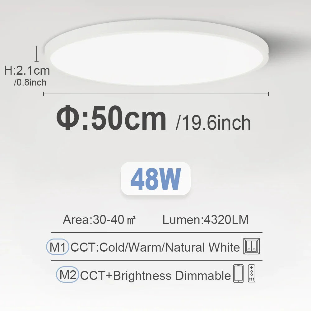 Smart LED Ceiling Lamp - 20-inch Ultra-Thin Lighting Fixture for Living Room, Bedroom, and Balcony