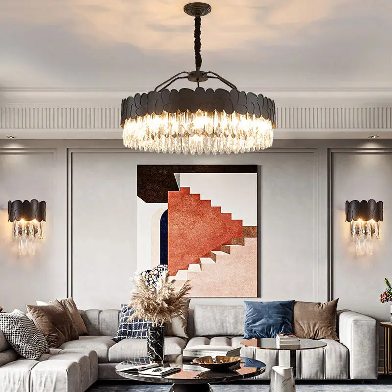 New Design Creative Black/Gold Hall Bedroom Crystal Round Chandelier Modern Rectangular Dining Room Brilliant Crystal Chandelier