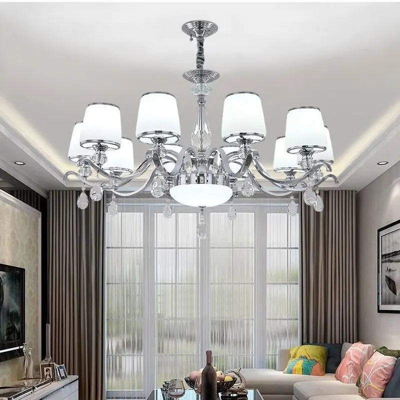 Elegant European Chrome Crystal Chandelier - A Postmodern Simple Fixture for Living Rooms, Dining Spaces, and Bedrooms