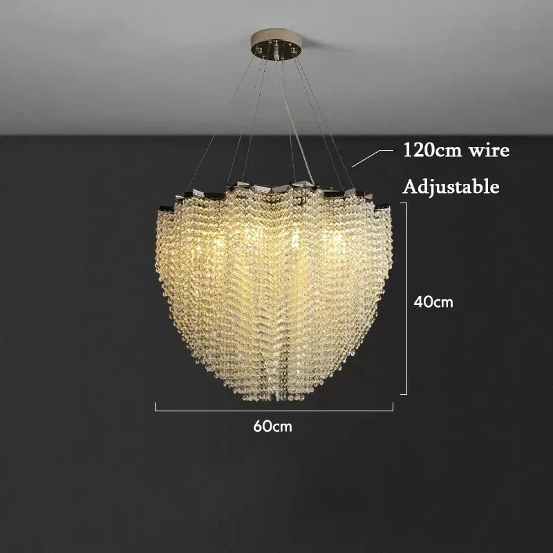 Modern Crystal Chandelier - Luxury Staircase Illumination with Chrome Accents and LED Elegance