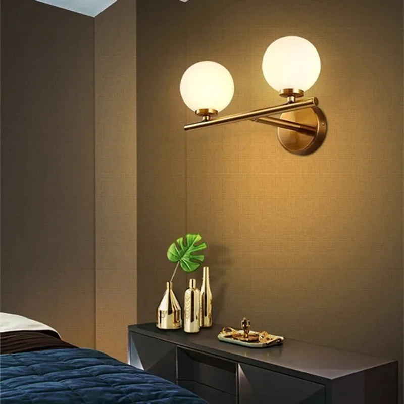 Nordic Gold Wall Lamp with Glass Orb Shade - Elegant Lighting for Bathroom, Bedside, Hotel, Aisle, and Hallway
