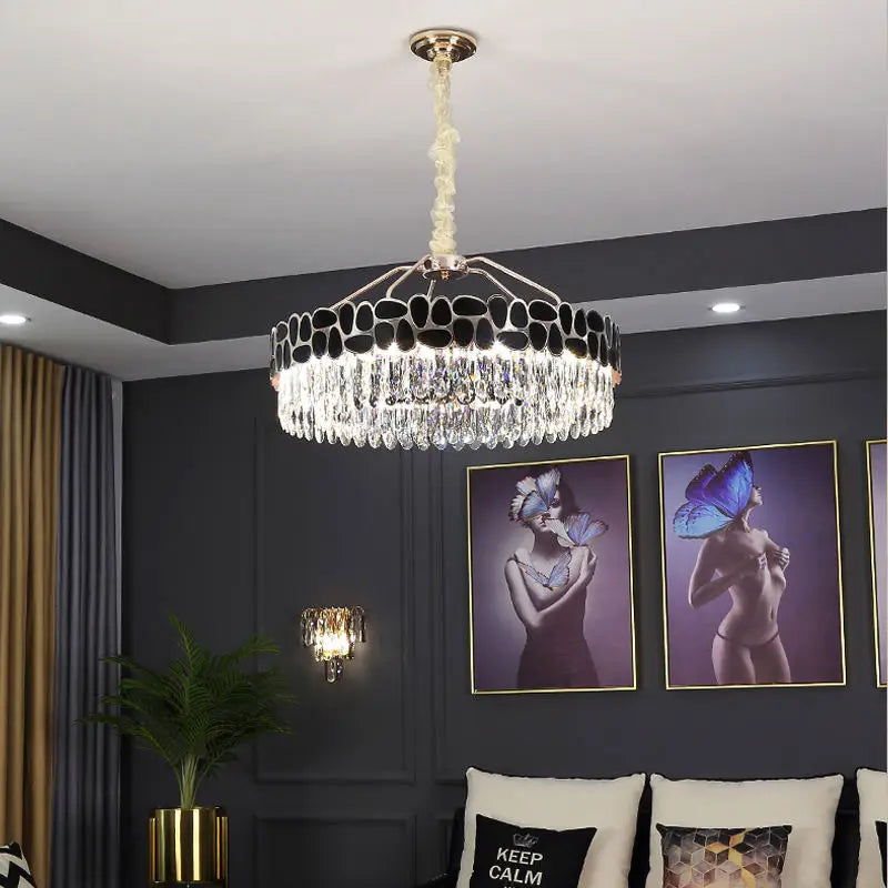 New Design Creative Black/Gold Hall Bedroom Crystal Round Chandelier Modern Rectangular Dining Room Brilliant Crystal Chandelier