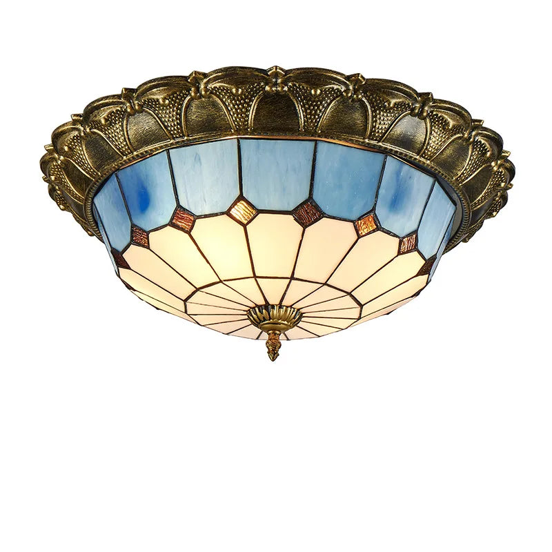 European-Style Tiffany Circular Ceiling Lamp - Retro Elegance for Living Rooms, Bedrooms, Corridors, and Balconies