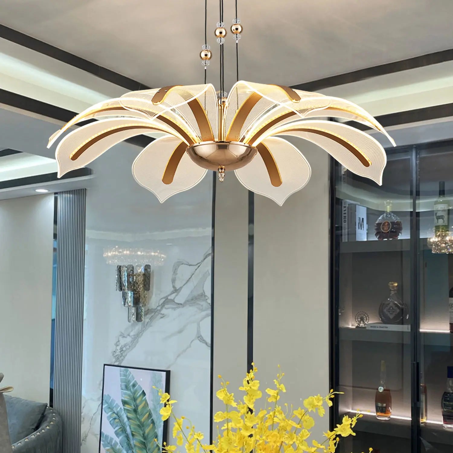 Modern LED Night Primrose Petals Ceiling Chandelier - Minimalist Elegance for Living, Dining, and Bedrooms